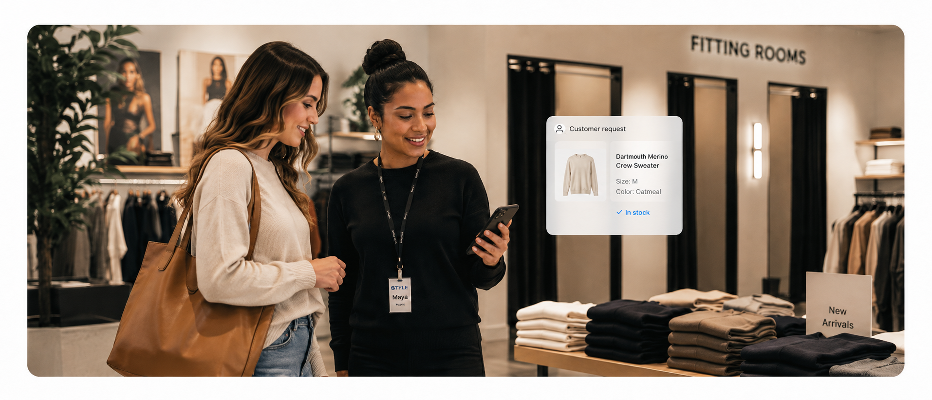 A Crave team member helping a shopper on the sales floor, supported by Crave Assist on a handheld device.