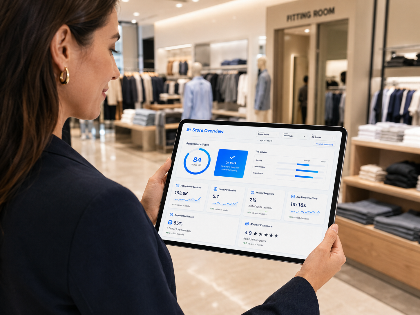 The Crave manager view, showing live store activity and team performance.